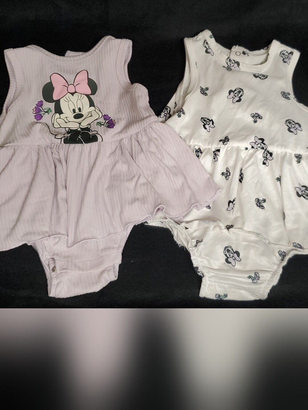 Two 9 Month Disney Minnie Mouse Lavender & White Dress Outfits